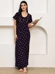 Navy Blue Floral Hosiery Nighty