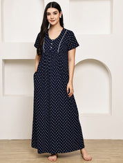 Navy Blue Floral Hosiery Nighty