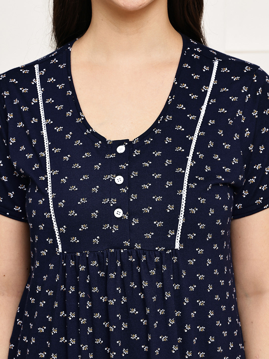 Navy Blue Floral Hosiery Nighty