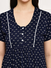 Navy Blue Floral Hosiery Nighty