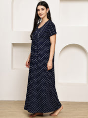 Navy Blue Floral Hosiery Nighty