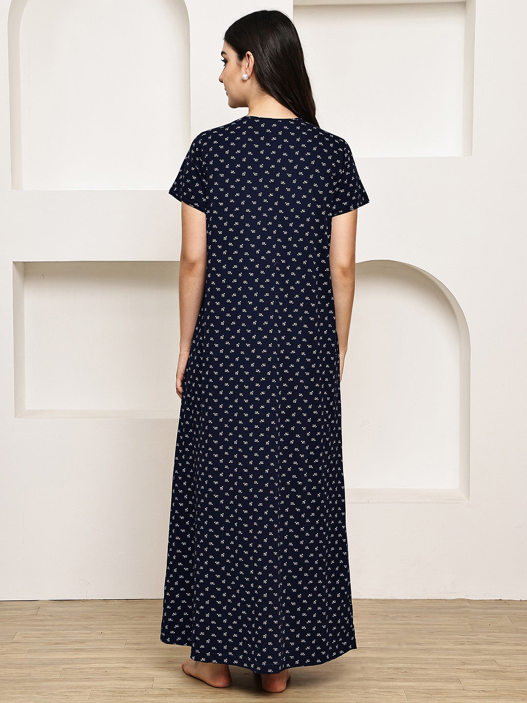Navy Blue Floral Hosiery Nighty