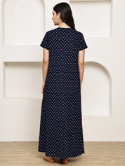 Navy Blue Floral Hosiery Nighty