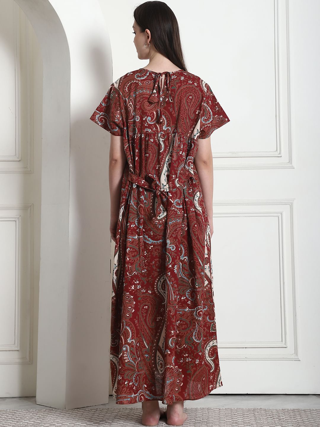 Printed Brown Cotton Maternity Nighty