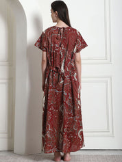 Printed Brown Cotton Maternity Nighty