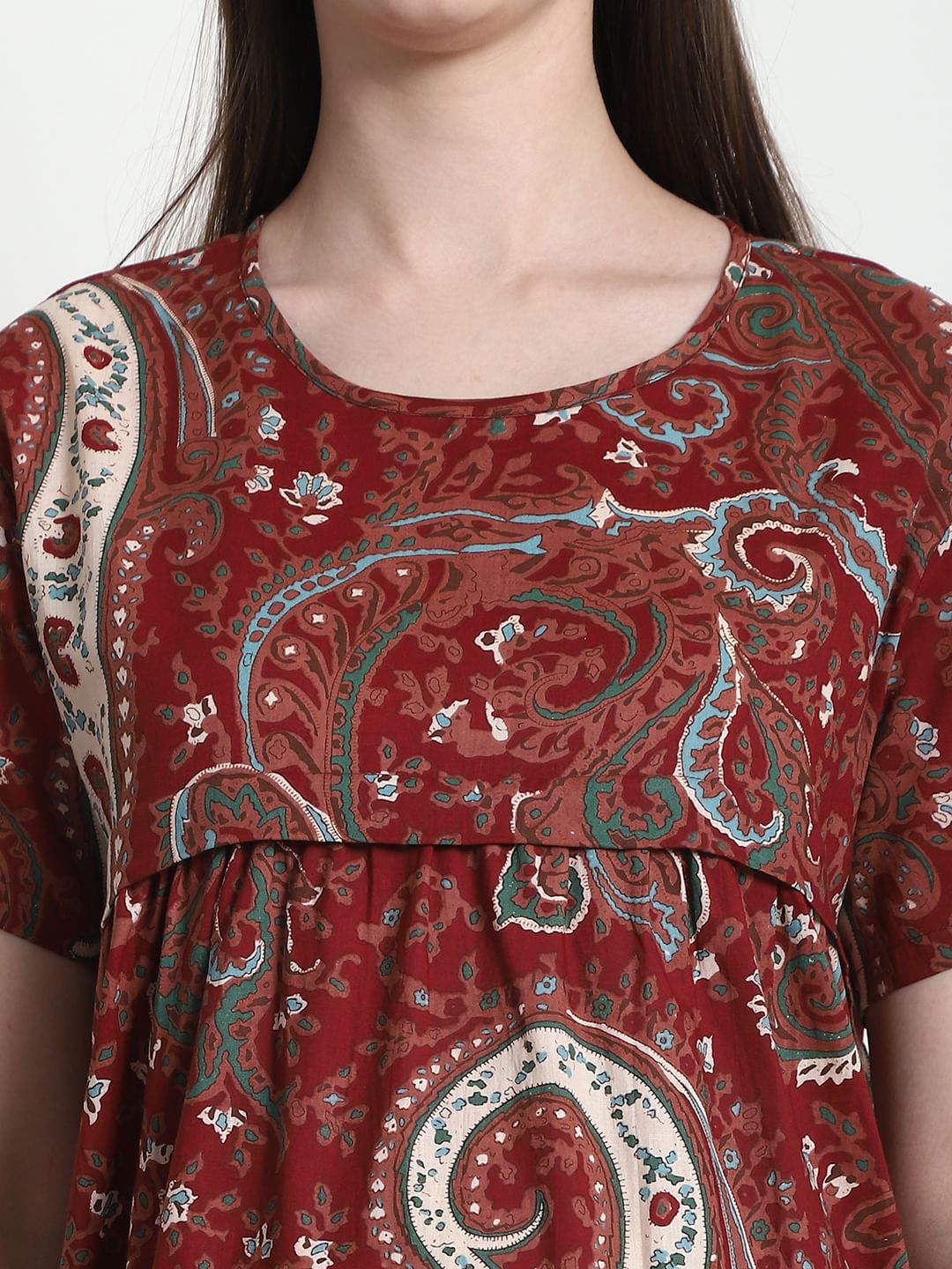 Printed Brown Cotton Maternity Nighty