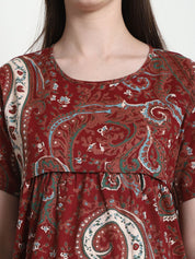 Printed Brown Cotton Maternity Nighty
