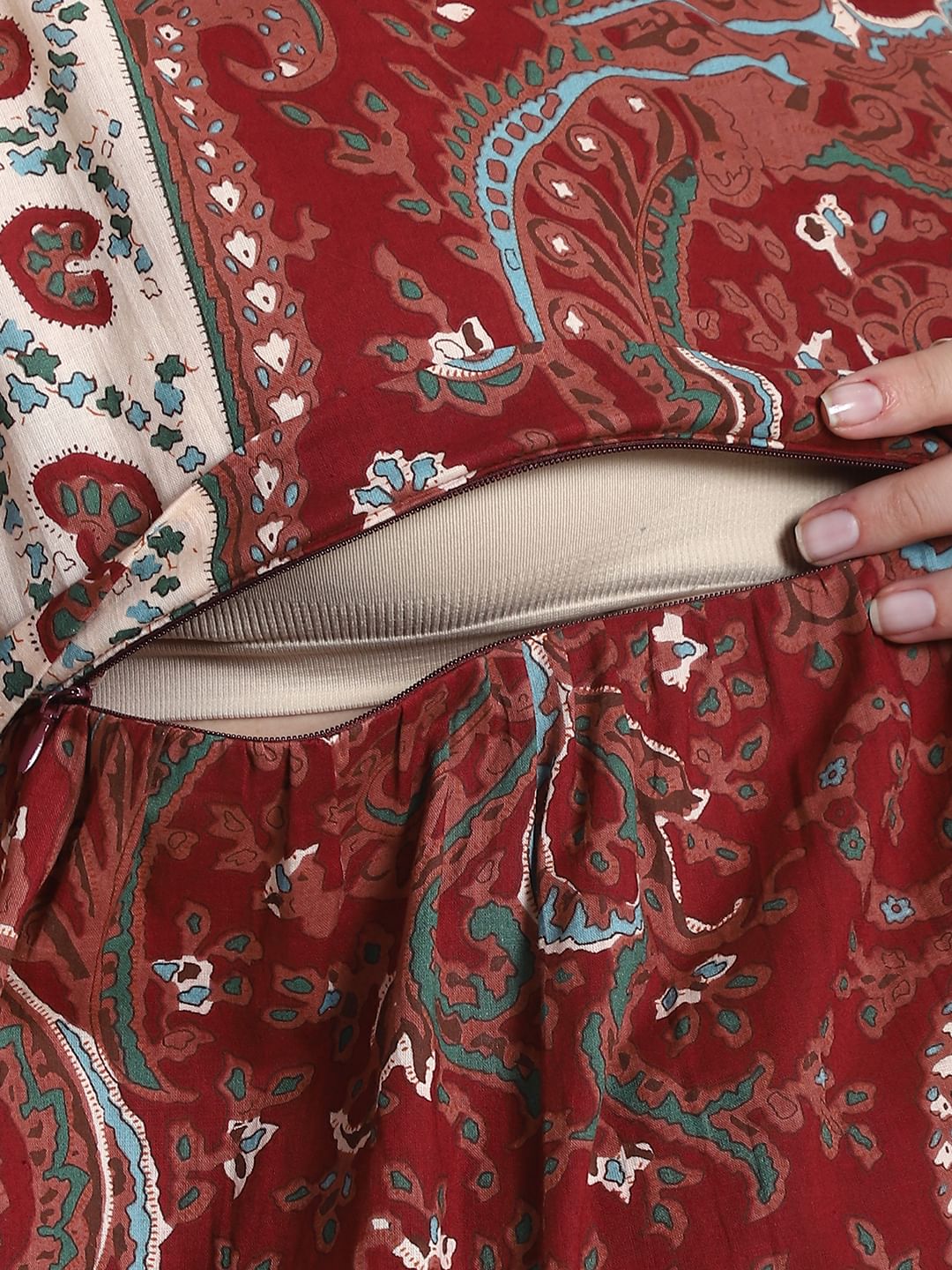 Printed Brown Cotton Maternity Nighty