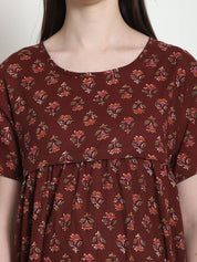 Printed Brown Cotton Maternity Nighty
