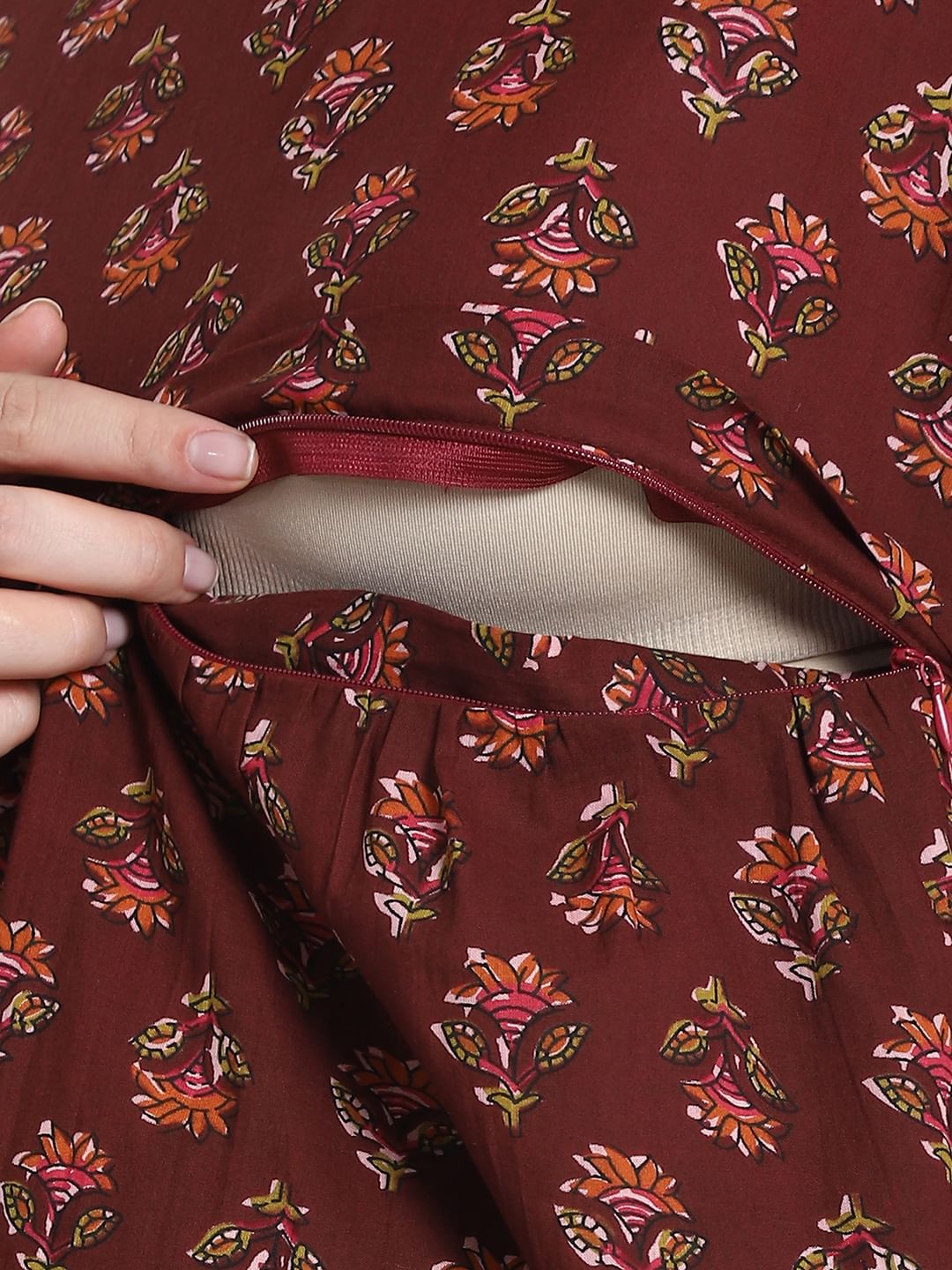 Printed Brown Cotton Maternity Nighty