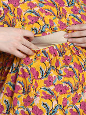 Floral Print Yellow Cotton Maternity Nighty
