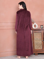 Secret Wish Burgundy Solid Velvet Nighty Full Length