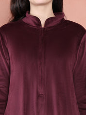 Secret Wish Burgundy Solid Velvet Nighty Full Length