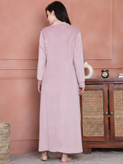 Secret Wish Pink Solid Velvet Nighty Full Length