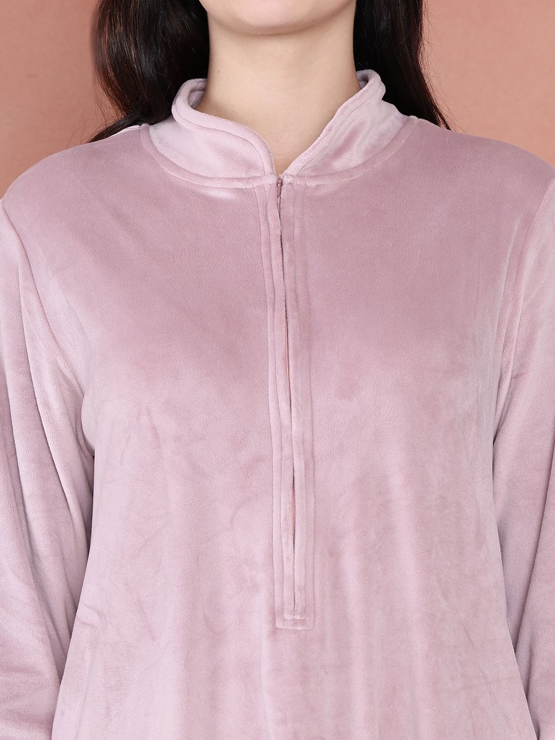 Secret Wish Pink Solid Velvet Nighty Full Length