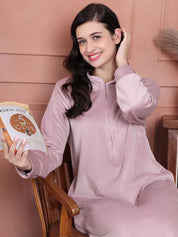 Secret Wish Pink Solid Velvet Nighty Full Length