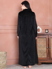 Secret Wish Black Solid Velvet Nighty Full Length