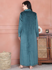 Secret Wish Teal Solid Velvet Nighty Full Length