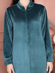 Secret Wish Teal Solid Velvet Nighty Full Length