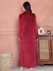 Secret Wish Maroon Solid Velvet Nighty Full Length