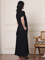 Black Solid Cotton Blend Nighty