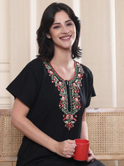 Black Solid Cotton Blend Nighty