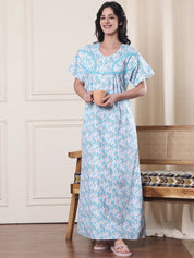 Blue Floral Pure Cotton Nighty