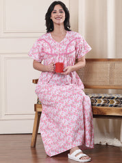 Pink Floral Pure Cotton Nighty
