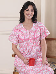 Pink Floral Pure Cotton Nighty