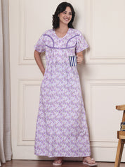 Lavender Floral Pure Cotton Nighty