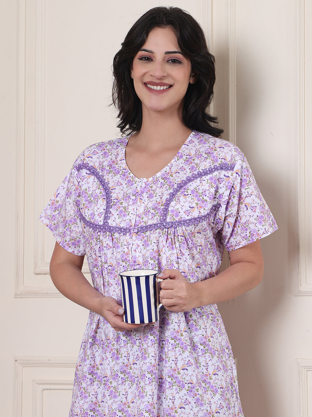 Lavender Floral Pure Cotton Nighty