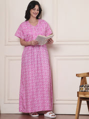 Pink Floral Pure Cotton Nighty