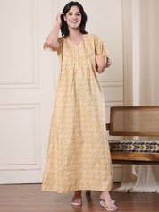Yellow Floral Pure Cotton Nighty