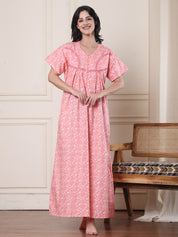 Peach Floral Pure Cotton Nighty