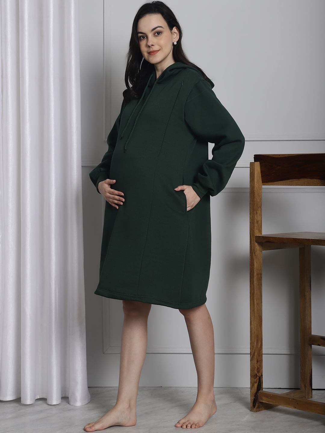 Green Hoodie Winter Maternity Nightdress