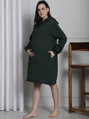 Green Hoodie Winter Maternity Nightdress