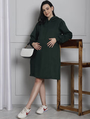 Green Hoodie Winter Maternity Nightdress