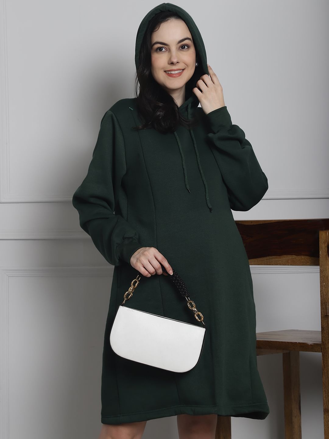 Green Hoodie Winter Maternity Nightdress