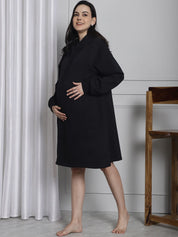 Secret Wish Black Hoodie Winter Maternity Nightdress