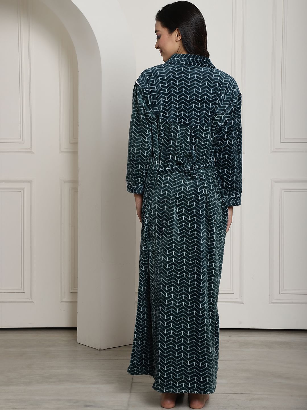 Green Printed Woolen Maternity Nighty