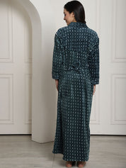 Green Printed Woolen Maternity Nighty