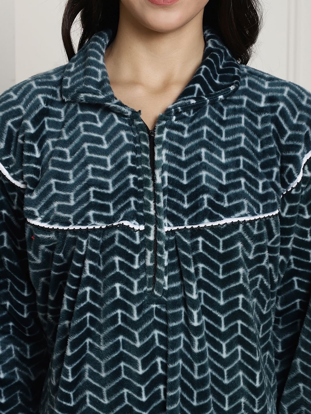 Green Printed Woolen Maternity Nighty