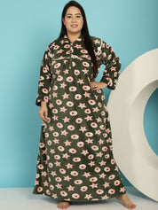 Green Printed Woolen Plus size Nighty