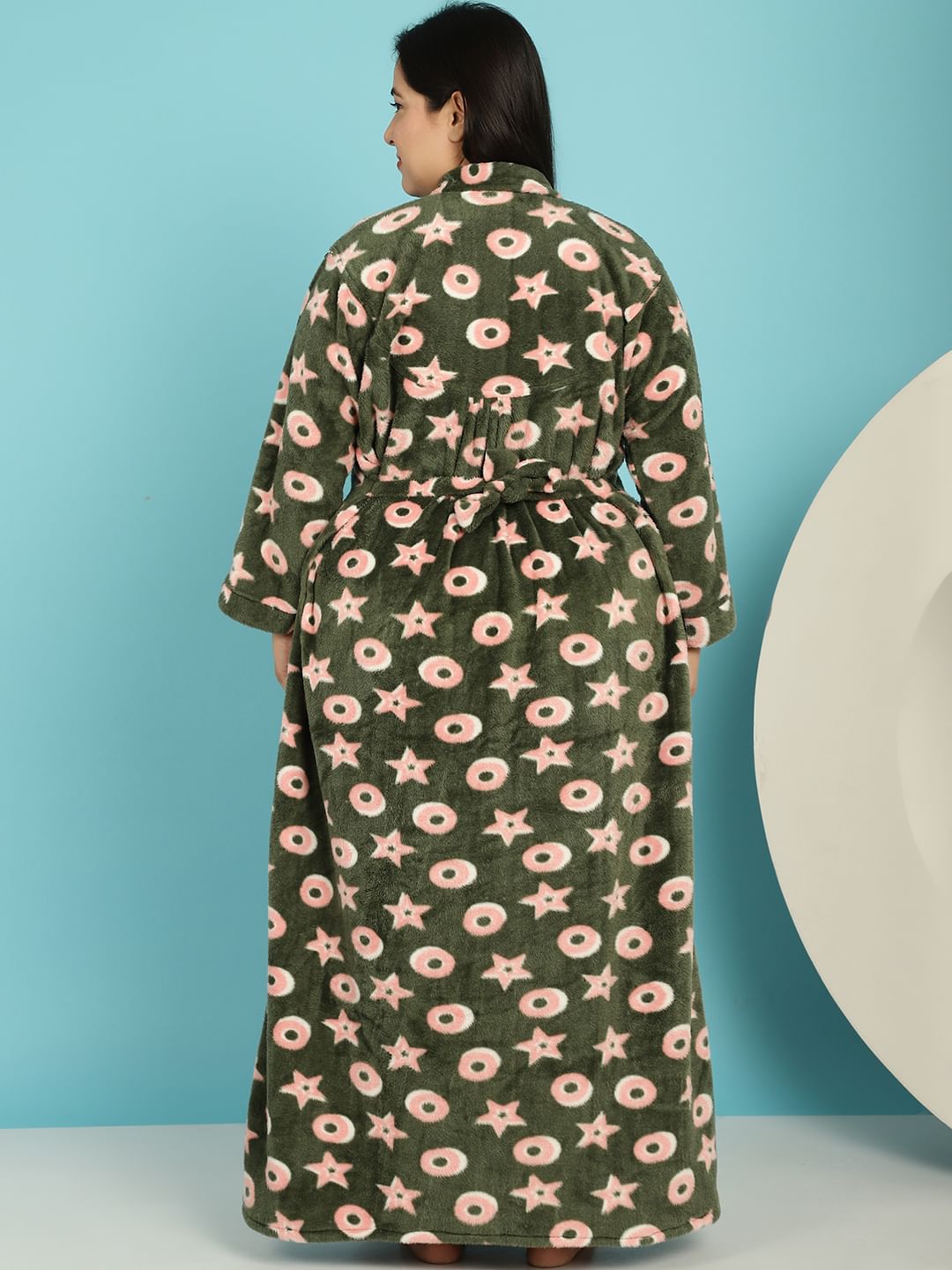 Green Printed Woolen Plus size Nighty