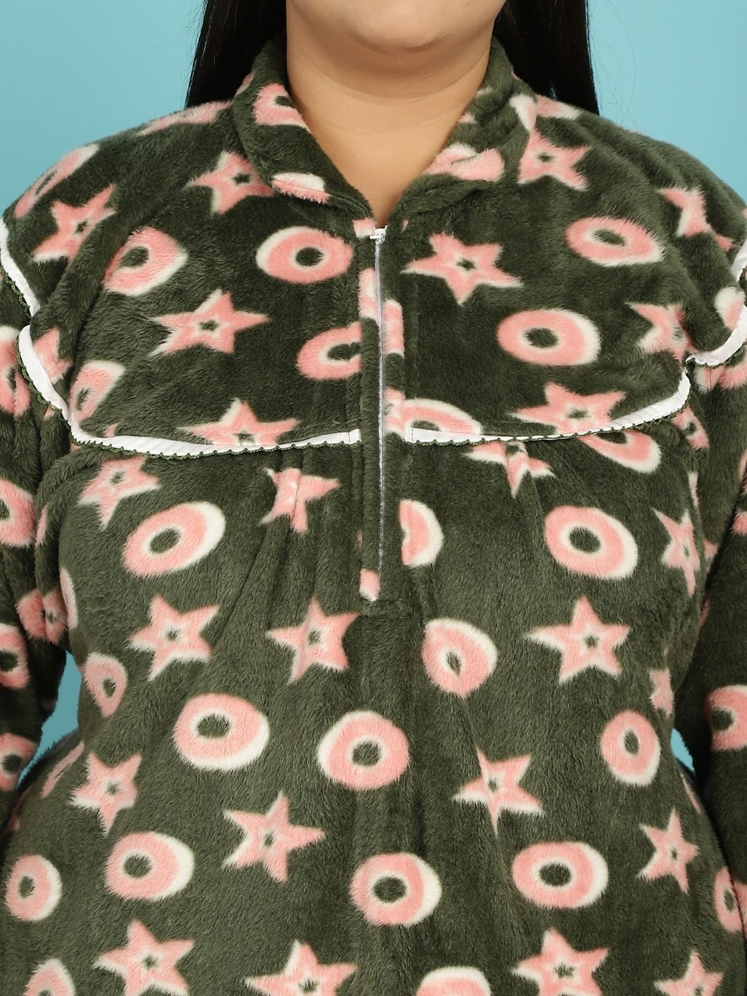 Green Printed Woolen Plus size Nighty