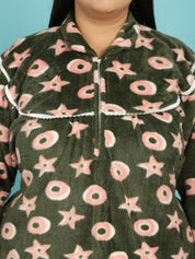 Green Printed Woolen Plus size Nighty