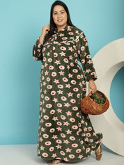 Green Printed Woolen Plus size Nighty