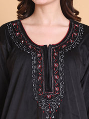 Secret Wish Black Solid Round Neck Velvet Full Length Winter Nighty