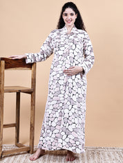 Pink Abstract Fur Winter Maternity Nighty