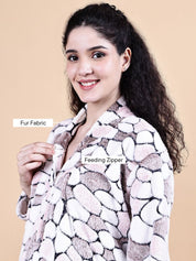 Pink Abstract Fur Winter Maternity Nighty
